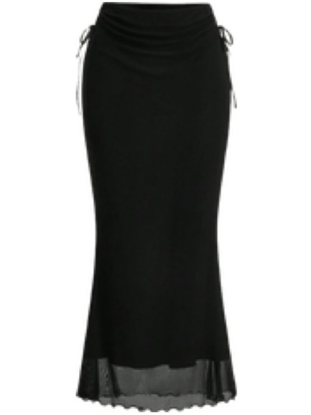 SHEIN Black Maxi Skirt with Sheer Hem and Side Drawstrings